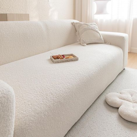 Housse de canapé moderne en jacquard pour salon – Ultra-extensible, taille universelle, style moderne, antidérapante, résistante aux taches, lavable en machine (4 places, beige)