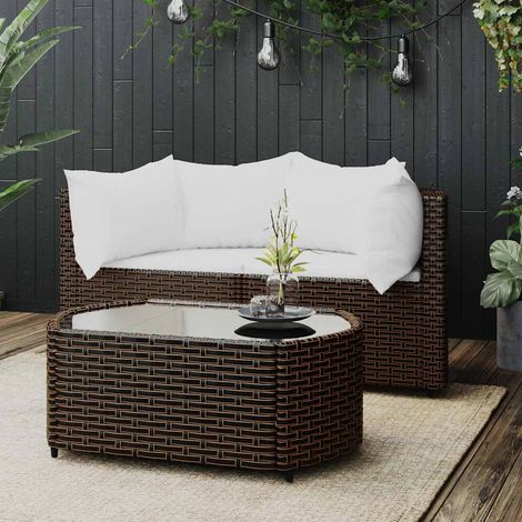 Salon de jardin 3 pcs - Ensemble Table et Chaise de Jardin - avec coussins marron résine tressée BV641070 - BonneVie (1/5)