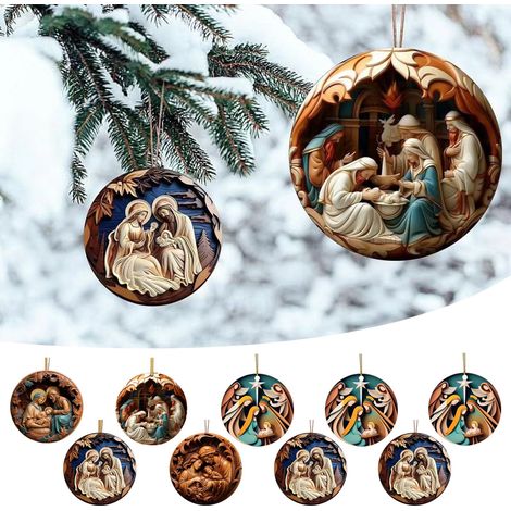 Pendentif Crèche - Acrylique Plat - Décoration Noël Arbre Porte Voiture Mur - Diamètre 8 cm - 1 Pièce (1/5)