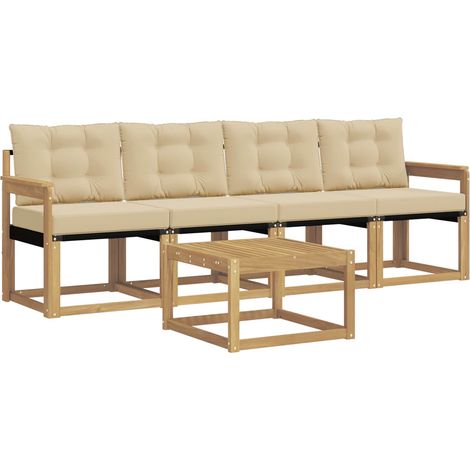Set di divani da esterno con cuscino 5 pz  Salotto da Giardino Bianco e Beige (1/5)