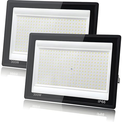 2 Pièces Projecteur LED Extérieur 300W, 1M Câble Blanc Froid 6500K Projecteur LED, Spot led Extérieur IP66 Étanche, pour Jardins, Terrasses, Cours, Balcons, Parcs, Garages, Usines, Carré