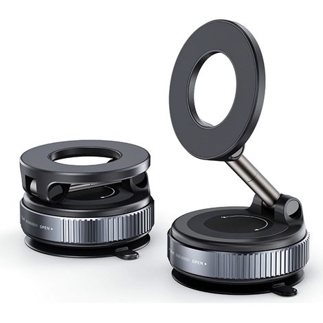 Magnetische Vakuum-Handyhalterung fürs Auto, faltbar 360° verstellbar, Saugbefestigung, Schwarz (1/5)