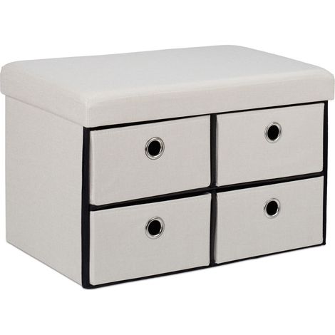 Panca pieghevole multifunzionale con 4 cassetti stoccaggio efficiente 100 x 40 x 45 cm in tessuto crema 130011160
