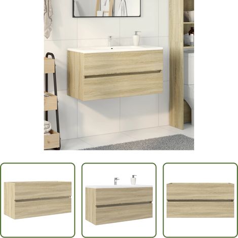 vidaXL Armoire en bois d'ingénierie -  Armoire d'évier Chêne sonoma 90x38,5x45 cm Aggloméré (1/5)