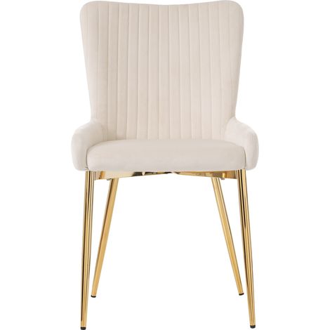 ELVMI Juego de 6 Sillas de Comedor de Terciopelo, con Respaldo, para Salón y Dormitorio, Metal, Beige y Oro (1/5)