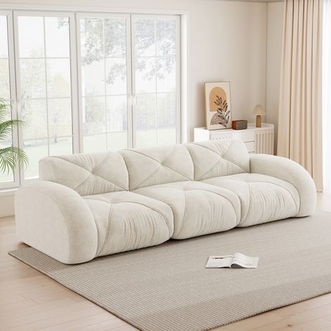 Divano senza struttura, divano modulare extra-large a tre posti, comodo tessuto in ciniglia, adatto per soggiorni, design antiscivolo, non richiede montaggio, bianco