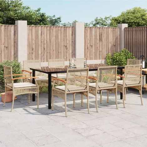9-tlg. Garten-Essgruppe mit Kissen Beige Poly Rattan