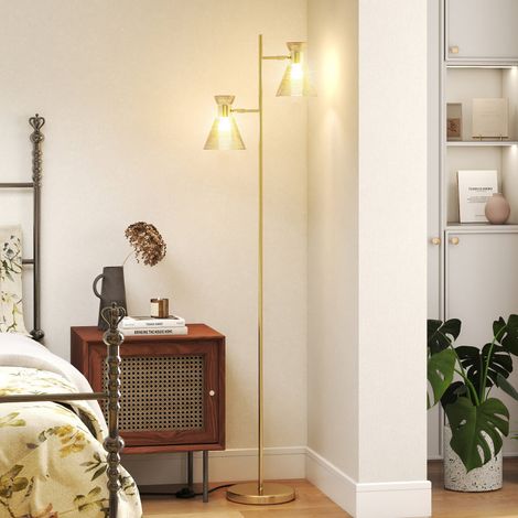 Lampadaire sur Pied Salon 40W Base Marbre 165 cm Doré et Blanc Lampe sur Pied, Abat-jour Conique Orientable, pour Salon et Chambre à Coucher (1/5)
