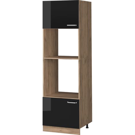 Mobile cucina microonde R-Line, Nero lucido, 60 cm, Vicco