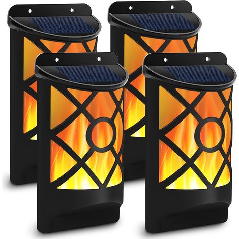 1/2/4 lampes solaires d'extérieur à effet flamme avec détecteur de mouvement, fonction marche/arrêt automatique, effet de lumière vacillante, noir/orange, [YJD]-AquaForge