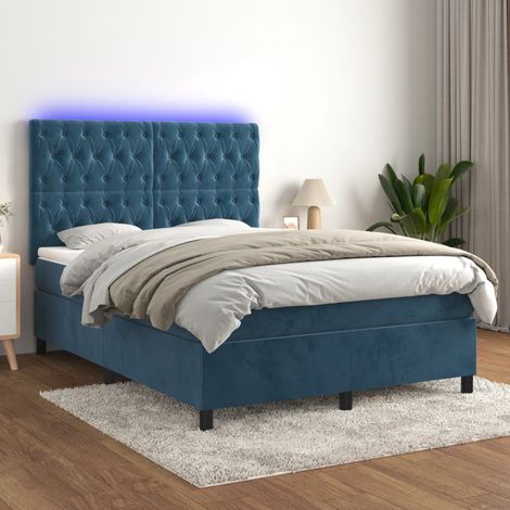 Lit Adulte - Sommier tapissier matelas et LED - Ensemble de lit tapissier - Chambre Intérieur Bleu foncé 140x200 cm Velours XZZ661507 (1/5)