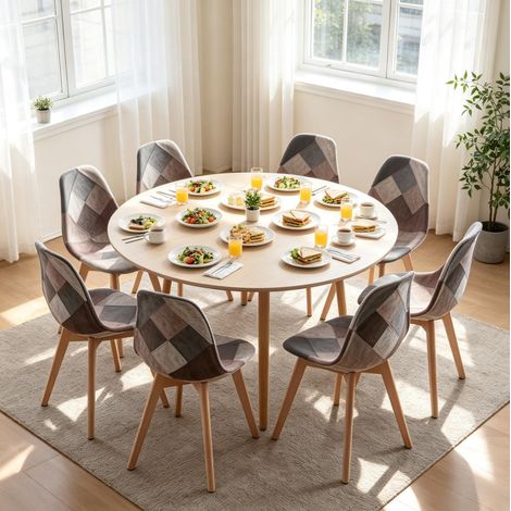Set di 8 sedie da pranzo patchwork multicolore in tessuto e legno (1/5)
