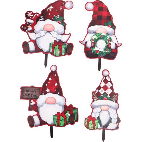 Piquets Décoratifs de Noël en Métal de Gnomes et Rennes Décorations de Jardin Extérieures Colorées Lot de 4 Panneaux de Pelouse Festifs pour Décoration de Jardin et Patio Hiver (1/5)