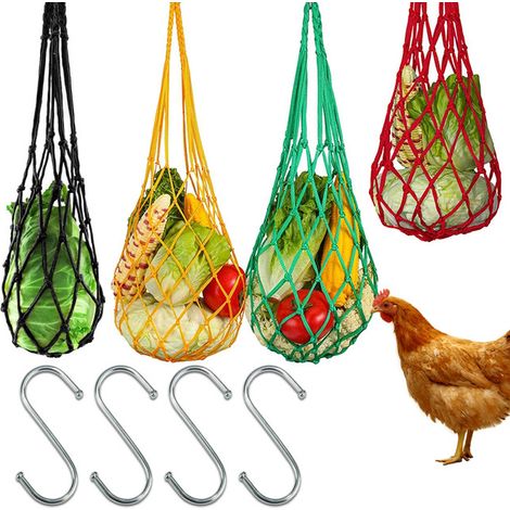 Filet de Nourrissage Suspendu pour Poules et Volailles, Distributeur de Légumes et Fruits pour Animaux de Basse-cour, Sac Alimentaire à Suspendre Durable avec Crochets en S (1/5)