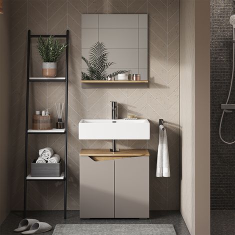Specchio contenitore bagno Marelle, Grigio, 60 x 67 cm con ripiano, Vicco