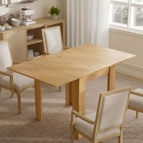 Table à manger extensible rectangle pour 4 à 6 personnes, table de cuisine 70-140 cm, patins en feutre, bois naturel (1/5)