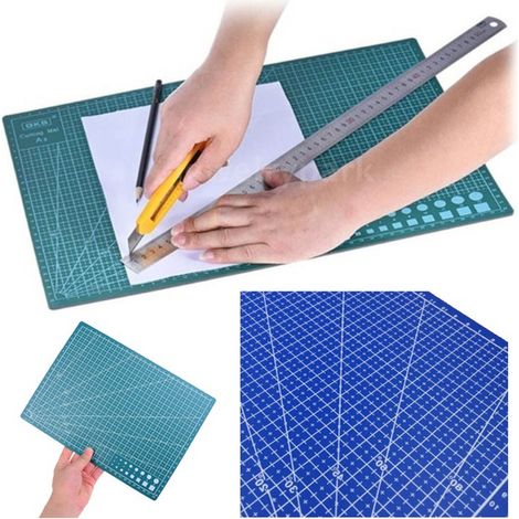 Planche à découper A4 en PVC quadrillée, tapis de découpe professionnel auto-cicatrisant et multi-usages pour le quilting, la couture, le scrapbooking et les loisirs créatifs (bleu). (1/5)