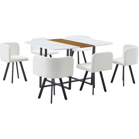 Conjunto de comedor con mesa extensible y 6 sillas de MDF y metal negro 150 x 100 x 79 cm HOMVRA (1/5)
