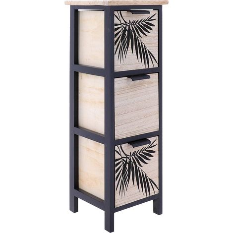 Mobile paulownia mdf pioppo 3 cassetti arredo piante aloha maniglie metallo - nero naturale - Tendance (1/4)