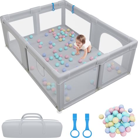 Parc Bébé rectangulaire avec 50 boules - Portable Centre d'activités Pour Enfants - 200 x 150 x 68 cm - Gris (1/5)