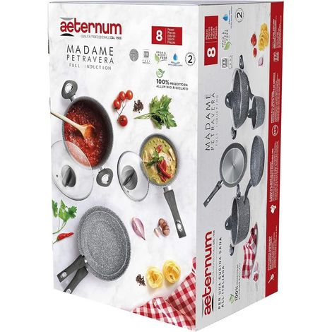 Set 8 Pezzi Batteria di Pentole Antiaderenti ad Induzione Madame Petra 3.0