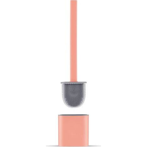Brosse WC Silicone Plate- Brosse Toilette et Supports, Anti-goutte, Antibactérienne, Balayette WC Ventilée, Séchage Rapide sans Odeur, Balai WC Montage Mural/au Sol, Salle de Bain et WC( Rose) (1/5)