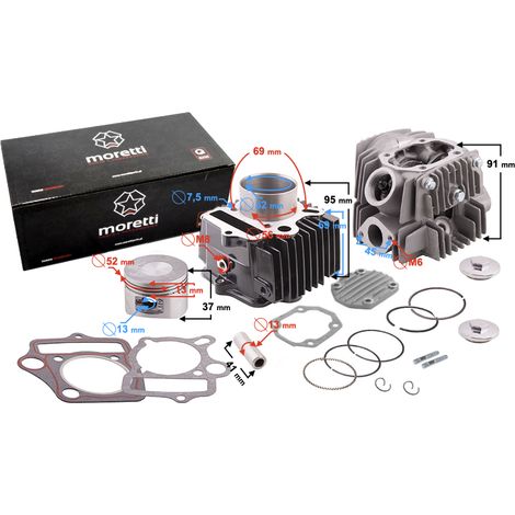 Cilindro y culata Moretti para ciclomotor 4T 110cc 152FMB (1/4)