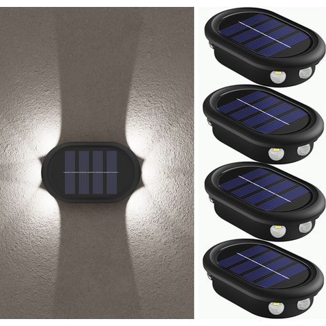 4 lámparas solares de pared para exteriores, 6 luces LED, impermeables, para decoración de vallas de jardín, luz solar, blanco frío (1/5)