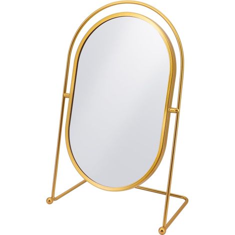 Espejo de maquillaje con marco, espejo de maquillaje de pie, espejo de belleza, espejo de maquillaje giratorio 360°, para colocar sobre una encimera (dorado) (1/5)