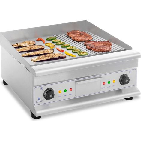 Royal Catering – Plancha électrique 60 x 40 cm – Puissance 6 400 W – Surface lisse et rainurée pour cuisson variée – Acier inoxydable (1/8)