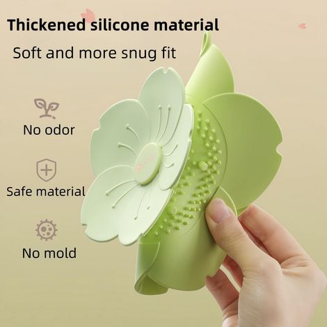 Bouchon de siphon en silicone forme fleur vert tendre, couvercle anti-odeur pour évier et canalisation de salle de bain (1/4)