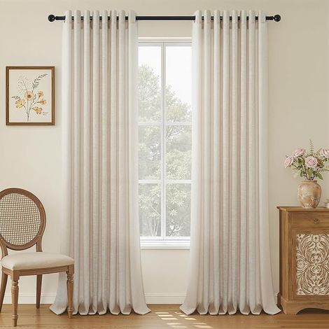 Topfinel Linen Net Curtain 140 x 240 cm, Beige Translucent Living Room Bedroom Curtains with Eyelets for Living Room Bedroom with Eyelets for Dressing Room, Kitchen, Door Window (1/5)