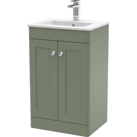 Nuie Classique Satin Green 500mm 2 Door Vanity Unit and 18mm Profile Basin - CLC823C (1/5)