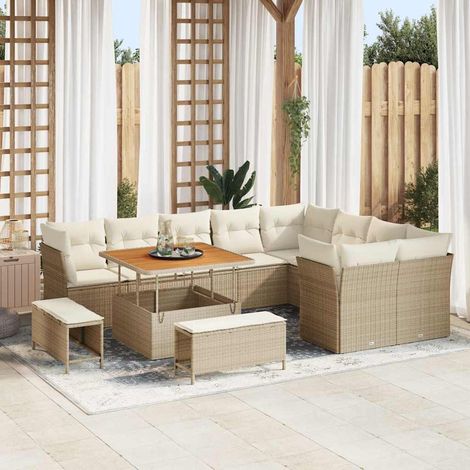 Garten-Sofa-Set mit Kissen mit Speicher 12 pcs Beige und Creme (1/5)