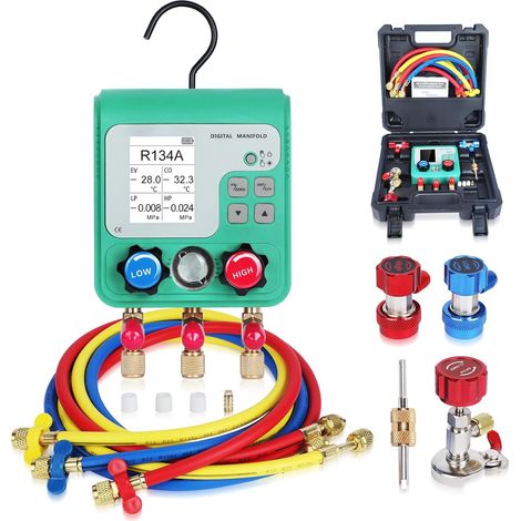 Digital Car Air Conditioning Kit HVAC Manifold Gauge Manometer for Charging 93 Refrigerants R134A R410A R32 (1/5)