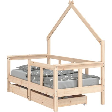 Lit simple Cadre de lit enfant avec tiroirs 70x140 cm bois de pin massif