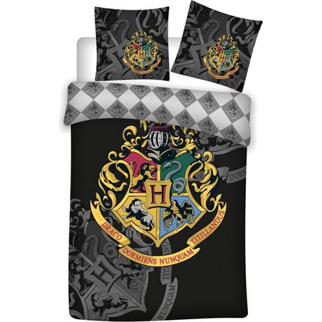 Parure de lit simple - Harry Potter, les 4 maisons noir-140 cm x 200 cm (1/2)