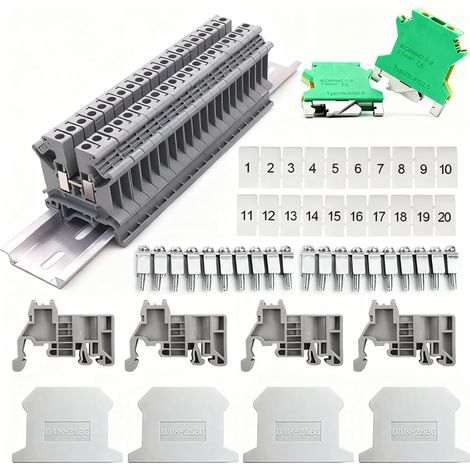 Bornes de rail de protection, bornes de rail UK 2,5, borne de passage, bloc de connexion pour rail DIN, kit de câblage rapide, bloc de connexion électrique pour projets d’automatisation et projets DIY (1/5)