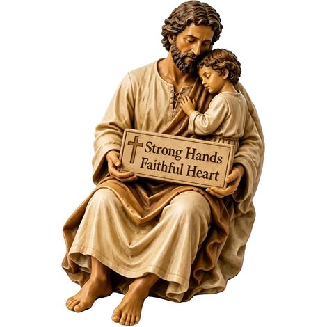 Saint Joseph en résine peinte à la main – Statue protectrice des pères, saint Joseph et enfant Jésus, figurine de cœur fidèle mains fortes, cadeau d'amour sincère pour papa, mari, famille, décoration (1/5)