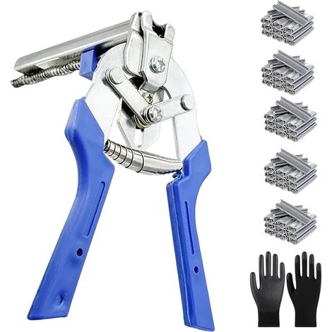 Alicates para anillos de clavos tipo M, alicates para anillos de cerdo, mango ergonómico, alicates para jaulas de alambre con 1200/2400/3200 clips M para fijación de cercas, instalación de tapicería, 