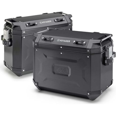 Valise latérale Kappa 2025/05 37 L droite et 48 L gauche Monokey Cam KVG48B KVG37B K'Voyager, aluminium anodisé noir, ligne noire