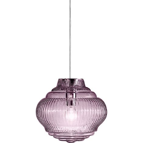 Bonnie Lampada a sospensione in vetro soffiato Ametista con lavorazione rigadin e struttura in metallo grigio, diametro 27.5 cm, design artigianale