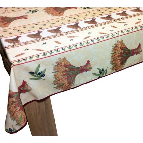 Nappe Provençale Rectangle Anti-Tâches - Bouquet De Blé Beige - 200 x 150 cm - beige