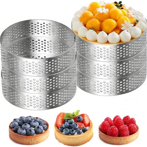 6 Pièces Cercle a Tarte Perforé, 403 Cercle à Tarte en Acier Inoxydable, 8cm Moules à Dessert en Mousse, Anneaux à Tartes Ronds, pour Gâteaux, Mousse, Mini Pizzas, Pâtisseries
