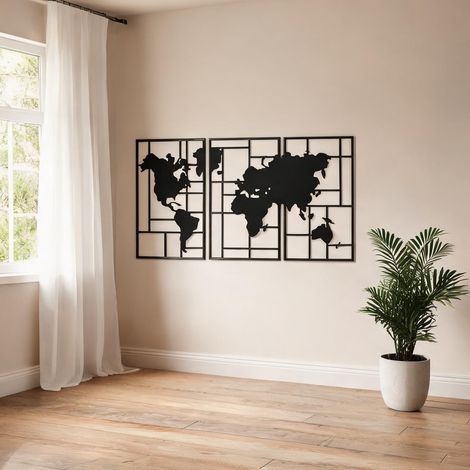 Décoration murale en métal 3 pièces avec carte du monde 150 x 80 (1/5)