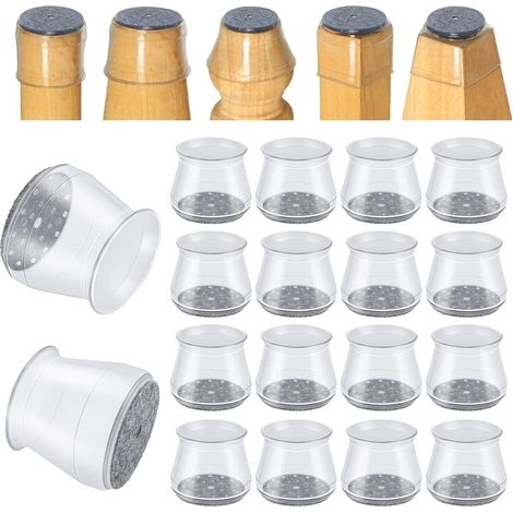 CCYKXA 16 Stück Stuhlbeinschoner, kleine Stuhlbeinschoner, transparente Silikon-Bodenschoner für Stuhlbeine mit Filzgleitern (Passform: 23-32 mm)