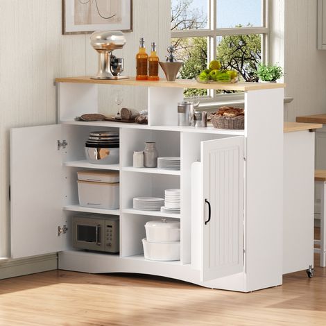 Isla de cocina 110/34-68/97,5 cm blanca con tablero abatible y 2 taburetes (1/5)