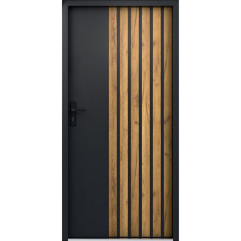 Porta d'ingresso piena in Acciaio H207 x L100 cm antracite con righe effetto rovere - spessore 68 mm - apertura verso destra - COBRITA (1/4)
