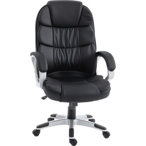 Sedia Ufficio Ergonomica Girevole in Pelle PU, Funzione Dondolo, Altezza Regolabile, Capacità 120kg, Nero
