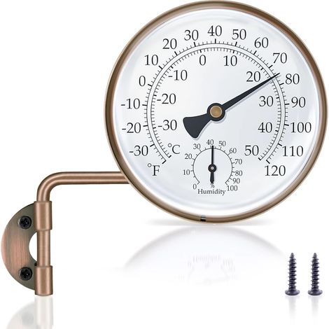 Thermomètre extérieur en laiton de 10 cm avec hygromètre, indicateur de température analogique rotatif pour terrasse, fenêtre, serre et garage (1/5)